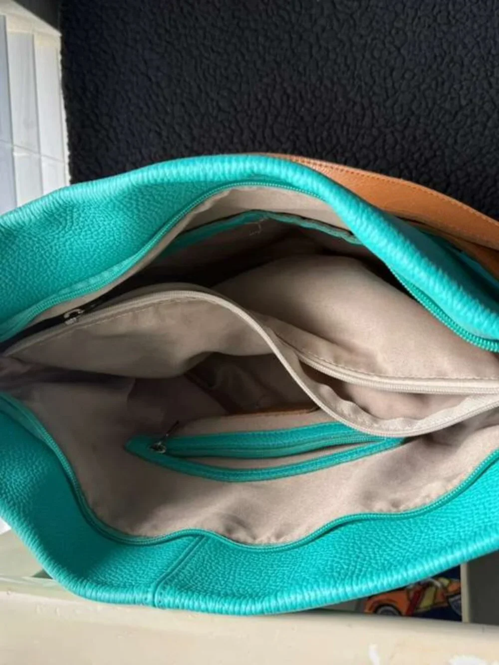 Valentina Turquoise Pebbled Leather Hobo with Brown Strap